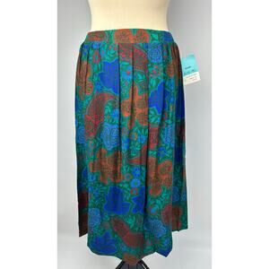 Vintage Size Large Midi Skirt Pleated Paisley Print Western Prairie Cottage Blue